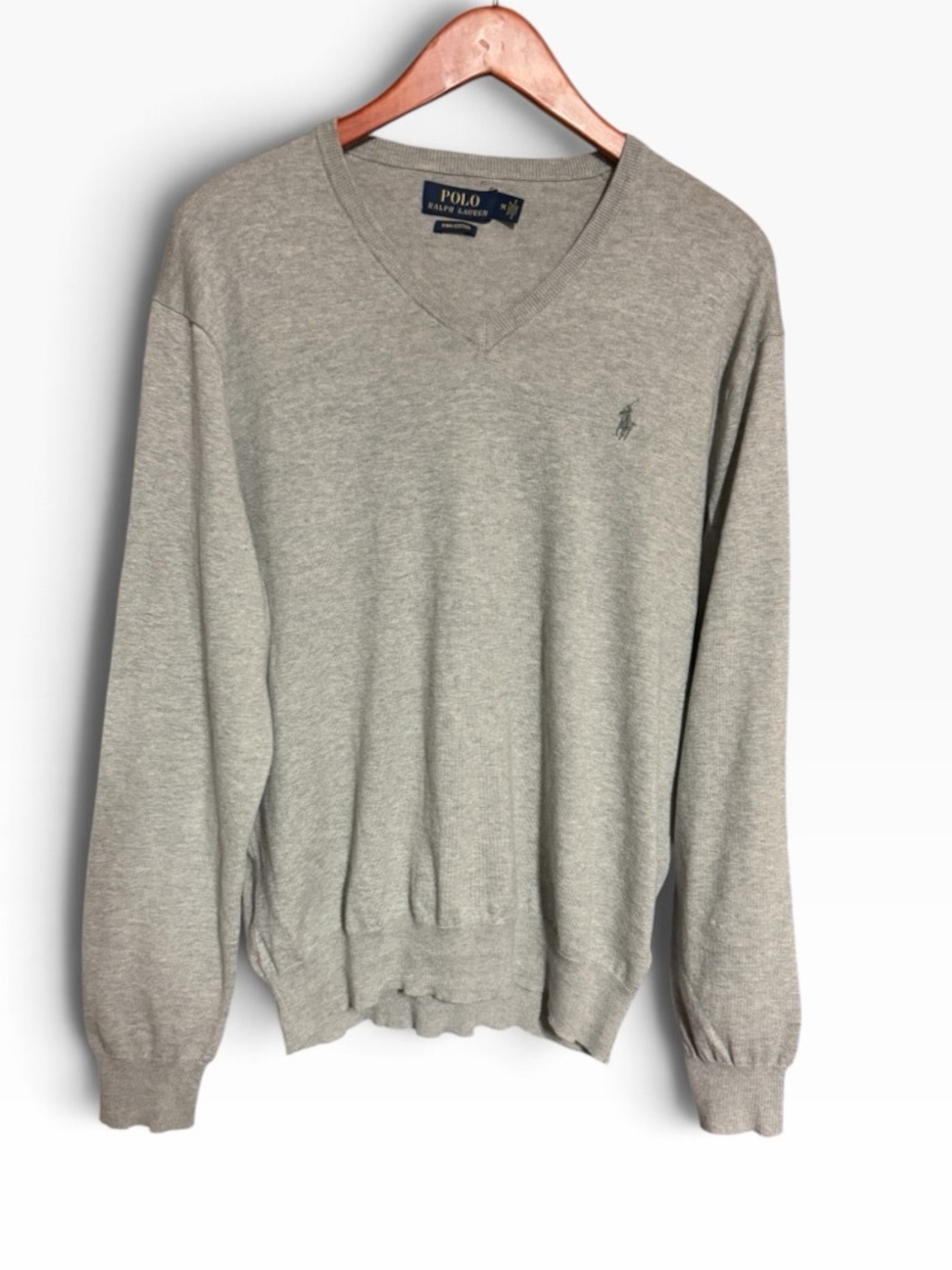 Polo Ralph Lauren Gray Pima Cotton V-Neck Sweater M